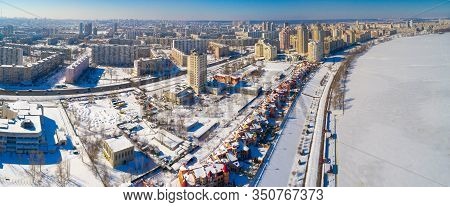 Panorama Of Kiev Aerial View. Obolon..