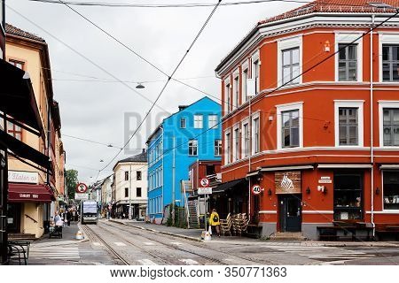 Oslo, Norway - August 11, 2019: Street Scene In Grunerlokka, A Trendy Hipster Neighborhood In Centra