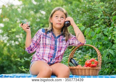 Playing With Food. Harvest Vitamin. Spring Market Garden. Kid On Summer Farm. Organic Food. Happy Li