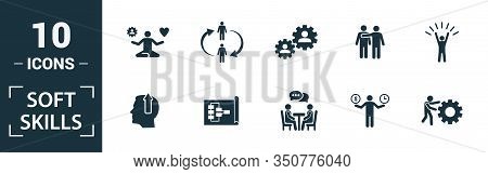 Soft Skills Icon Set. Include Creative Elements Team Spirit, Personality, Self-promotion, Motivating