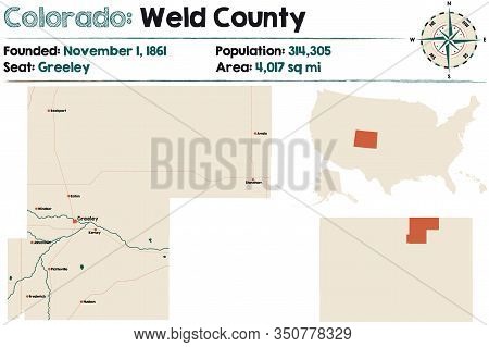 Large And Detailed Map Of Weld County In Colorado, Usa.