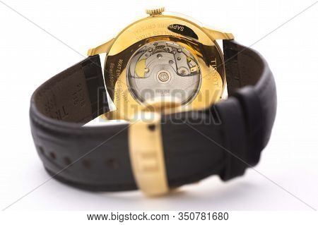 Le Locle, Switzerland 15.01.2020 - Tissot Man Watch Woman Watch Stainless Steel Case, Gold Pvd Coati
