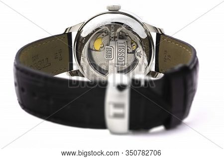 Le Locle, Switzerland 15.01.2020 - Tissot Man Watch Stainless Steel Case, Leather Strap Swiss Quartz