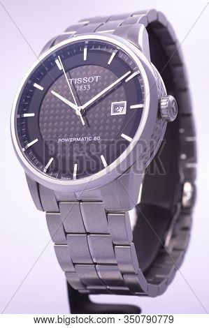 Le Locle, Switzerland 15.01.2020 - Tissot Man Watch Woman Watch Stainless Steel Case, Black Clock Fa