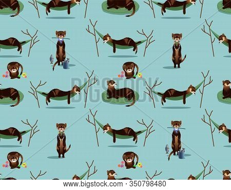 Seamless Pattern With Brown Ferrets In Vector