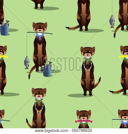 Seamless Pattern With Brown Ferrets In Vector