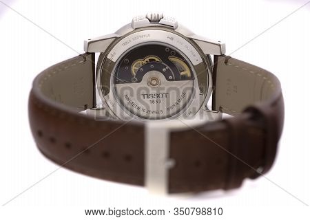 Le Locle, Switzerland 15.01.2020 - Tissot Man Watch Stainless Steel Case, Leather Strap Swiss Quartz