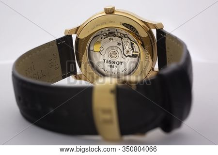 Le Locle, Switzerland 15.01.2020 - Tissot Man Watch Stainless Steel Case, Gold Pvd Coating Leather S