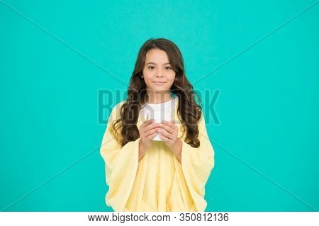 Hot Cocoa. Happy Morning. Comfy Outfit For Weekend Rest At Home. Comfy Style. Kid Wearing Soft Ponch
