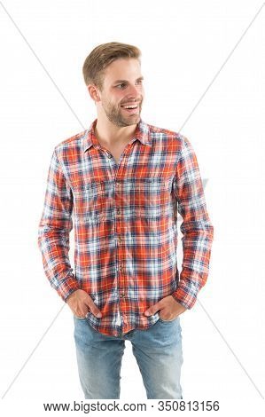 Simple Casual Clothes. Feeling Comfortable. Country Music Concept. Country Style. Man Wear Checkered