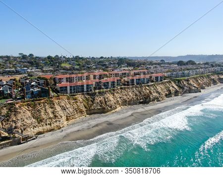 Aerial View Of Typical South California Community Condo Next To The Sea On The Edge Of The Cliff Dur