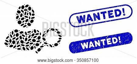 Mosaic Find User And Distressed Stamp Seals With Wanted Exclamation Text. Mosaic Vector Find User Is