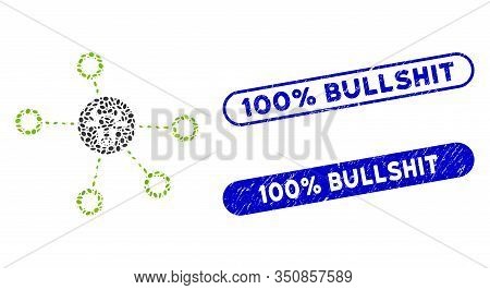 Mosaic Cow Relations And Rubber Stamp Watermarks With 100 Percent Bullshit Text. Mosaic Vector Cow R