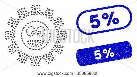 Mosaic Options Gear Laugth Smiley And Distressed Stamp Seals With 5 Percent Caption. Mosaic Vector O
