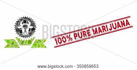Mosaic Cattle Award Ribbon Icon And Red 100 Percent Pure Marijuana Seal Between Double Parallel Line