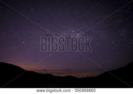 Night In San Gerardo De Dota, Costa Rica, Starry Sky And Milky Way, Before Dawn. Los Quetzales Natio