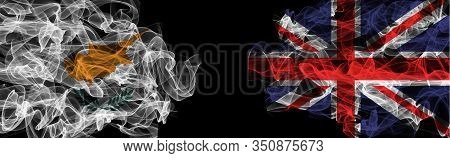 Flags Of Cyprus And United Kingdom On Black Background, Cyprus Vs United Kingdom Smoke Flags