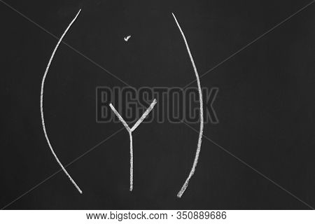 Womb Or Female Pubic Area Or Region Without Pubic Hair - Simple Minimalist Line Drawing With Chalk O