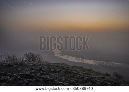 Sunrise Time On Radobyl Hill Over Valley Of River Labe And Litomerice Town