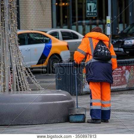 Moscow, Russia - February, 10, 2020: the image of a cleaner in Mosocw, Russia