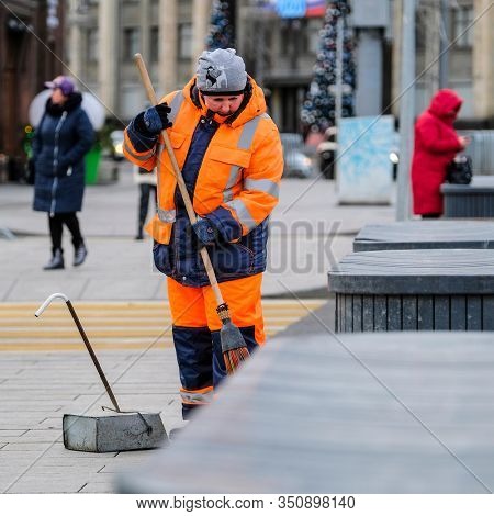 Moscow, Russia - February, 10, 2020: the image of a cleaner in Mosocw, Russia