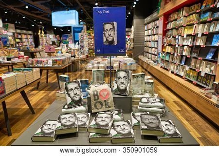 BERLIN, GERMANY - CIRCA SEPTEMBER, 2019: books on display at Thalia store in Mall of Berlin.