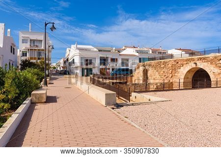 Menorca, Spain - October 12, 2019: Spanish Village Of Fornells On Minorca And Fortress The Sant Anto