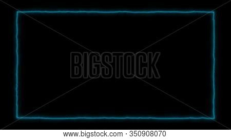 Empty Frame With Electric Power Round Border Glowing, Burning Flame Sign. Blank Rectangle Fire With 
