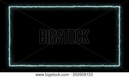 Empty Frame With Electric Power Round Border Glowing, Burning Flame Sign. Blank Rectangle Fire With 