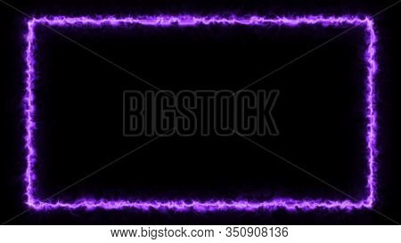 Empty Frame With Electric Power Round Border Glowing, Burning Flame Sign. Blank Rectangle Fire With 