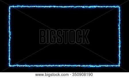 Empty Frame With Electric Power Round Border Glowing, Burning Flame Sign. Blank Rectangle Fire With 