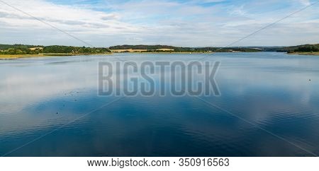 Talsperre Pohl Water Reservoir With Rural Landscape Around Near Plauen Town In Germany