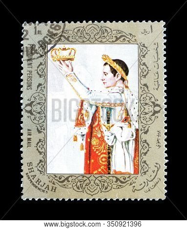 Cancelled Postage Stamp Printed By Sharjah, That Shows Napoleon Bonaparte, Circa 1972.