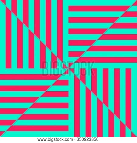 Vector Linear Geometric Seamless Pattern. Magenta And Turquoise. Optical Art