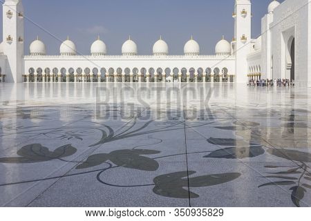 Abu Dhabi, Uae - December 28 2017: External View Of Sheikh Zayed Grand Mosque In Abu Dhabi