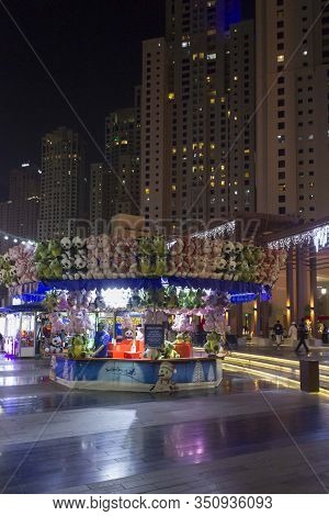 Dubai, Uae - December 27 2017: Night View Of Dubai Marina District