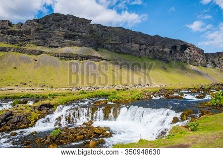 Fossalar River And Waterfall In South Iceland