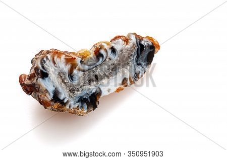 Geode Agate On White Background. Gemology And Geology. Jewelry And Lithotherapy.