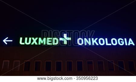 Warsaw, Poland. 15 February 2020. Sign Luxmed Onkologia. Company Signboard Luxmed Onkologia