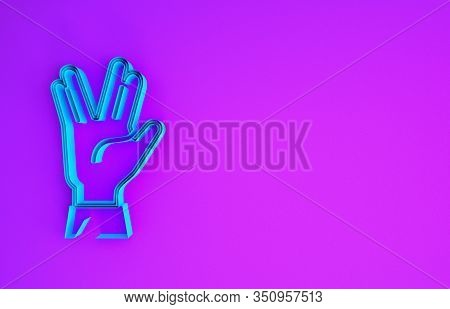 Blue Vulcan Salute Icon Isolated On Purple Background. Hand With Vulcan Greet. Spock Symbol. Minimal