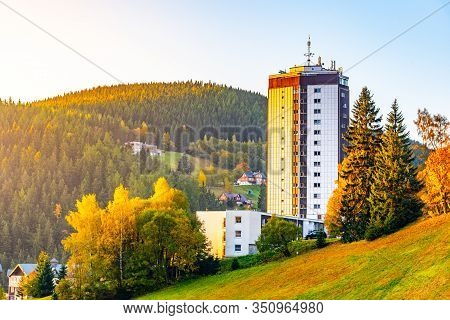 Modern High Building In The Centre Of Pec Pod Snezkou In Giant Mountains, Krkonose National Park, Cz