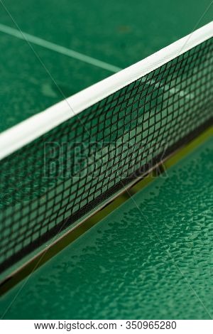 Table Tennis Or Ping Pong Rackets And Balls On Table. Sport Concept.texture Of Green Wooden Table, E