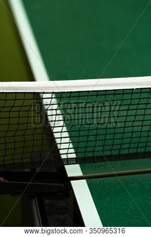 Table Tennis Or Ping Pong Rackets And Balls On Table. Sport Concept.texture Of Green Wooden Table, E