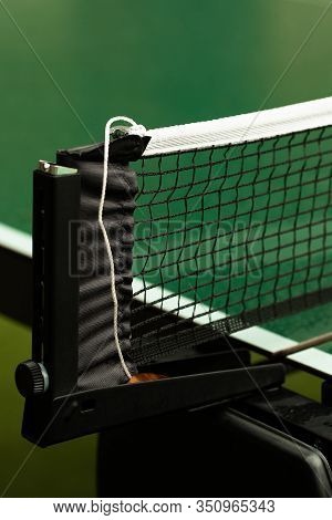 Table Tennis Or Ping Pong Rackets And Balls On Table. Sport Concept.texture Of Green Wooden Table, E
