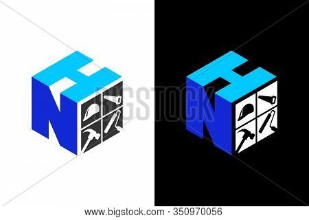 Cubic Font N H With Home Renovation Logo Sign Symbol