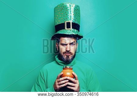 Happy St Patricks Day Concept With Pot Of Gold. Pot With Money For St. Patricks Day. Patricks Day Po