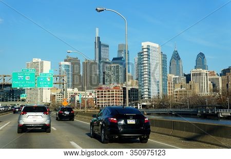Philadelphia, Pennsylvania, U.s.a - February 9, 2020 - The View Of The Traffic On Schuylkill Express