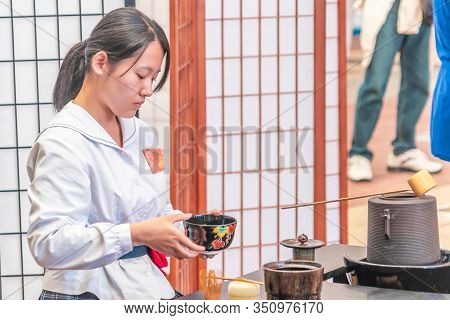 Japanese Student Is Making Japanese Traditional Green Tea.