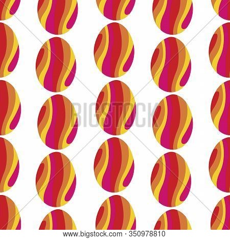Seamless Pattern. Easter Eggs Are Painted With Abstract Waves. Bright Color. Hand-drawn Vector Illus