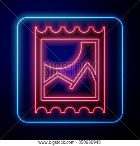 Glowing Neon Lsd Acid Mark Icon Isolated On Blue Background. Acid Narcotic. Postmark. Postage Stamp.
